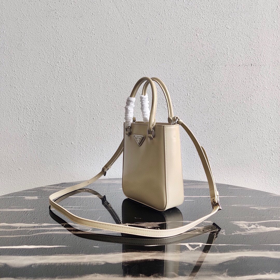 Prada Mini Leather Bucket Bag Shoulder Bag Beige 1BA331